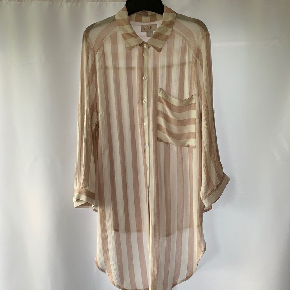 VIXBE tan & white stripe tie front NWOT top.